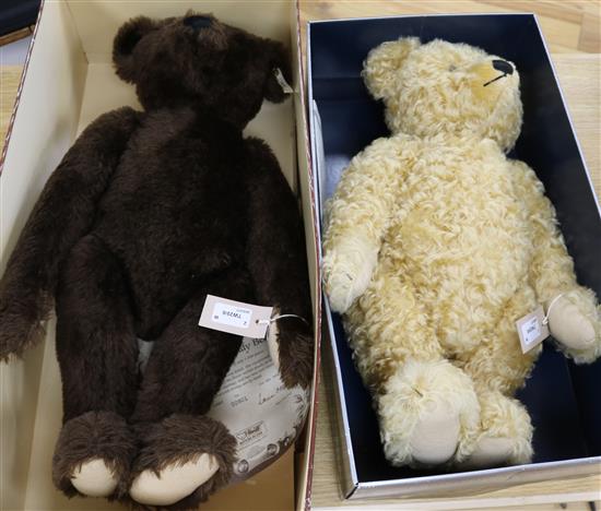 A Steiff replica 1907 limited edition dark brown bear and a similar Barle 1904 pale brown bear (original boxes)